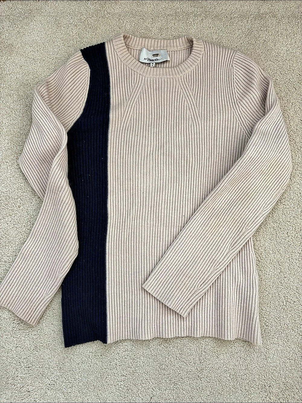 3.1 Phillip Lim Ribbed Color Block Sweater in Beige & Black Size Medium